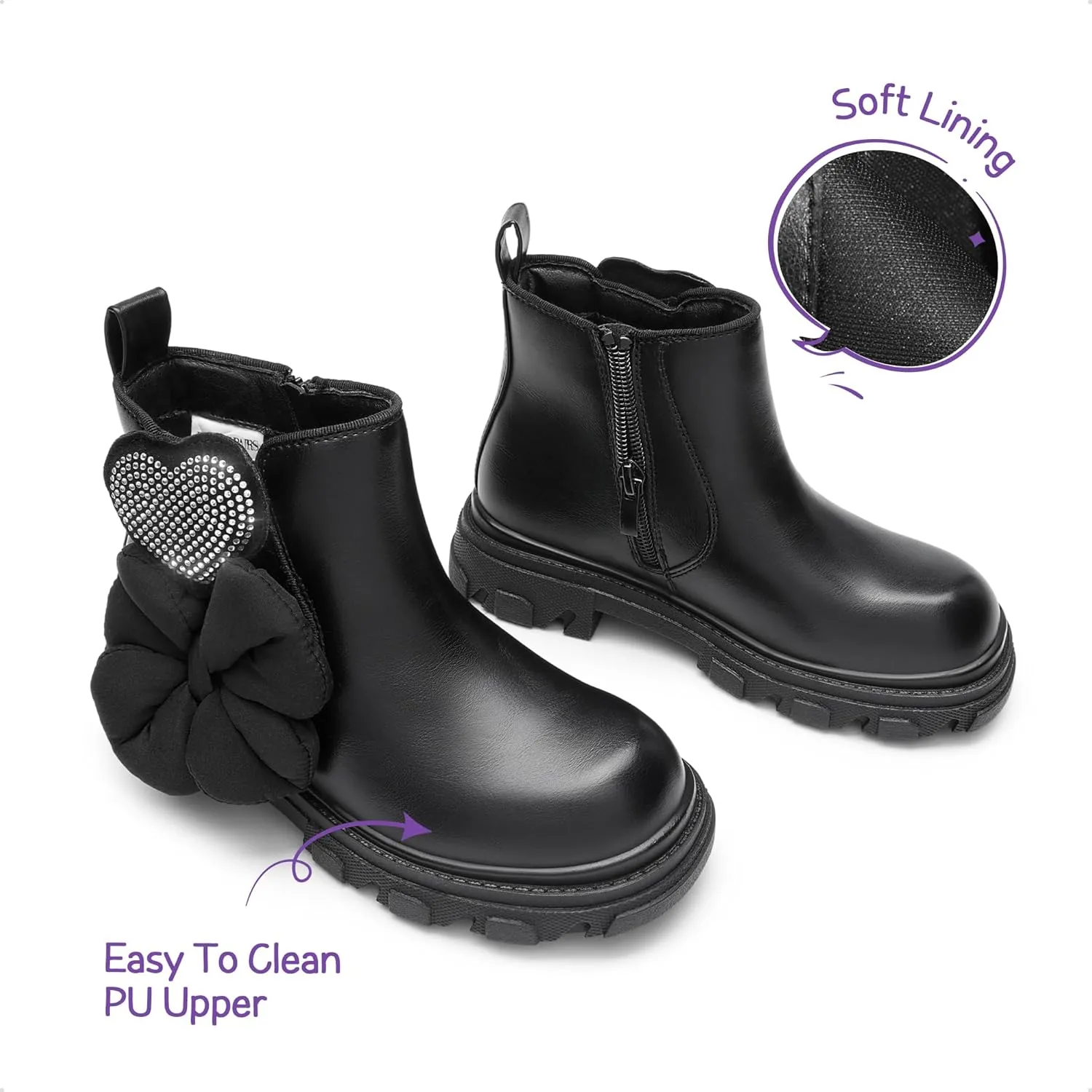 DREAM PAIRS Girls Chelsea Boots Side Zipper Lug Sole Ankle Booties Toddler/Little Kid/Big Kid