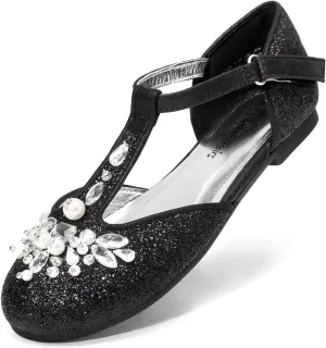 DREAM PAIRS Girls Mary Jane Dress Shoes Pearl T-Strap Party Flower Wedding Princess Flats for Toddler Little Big Kid