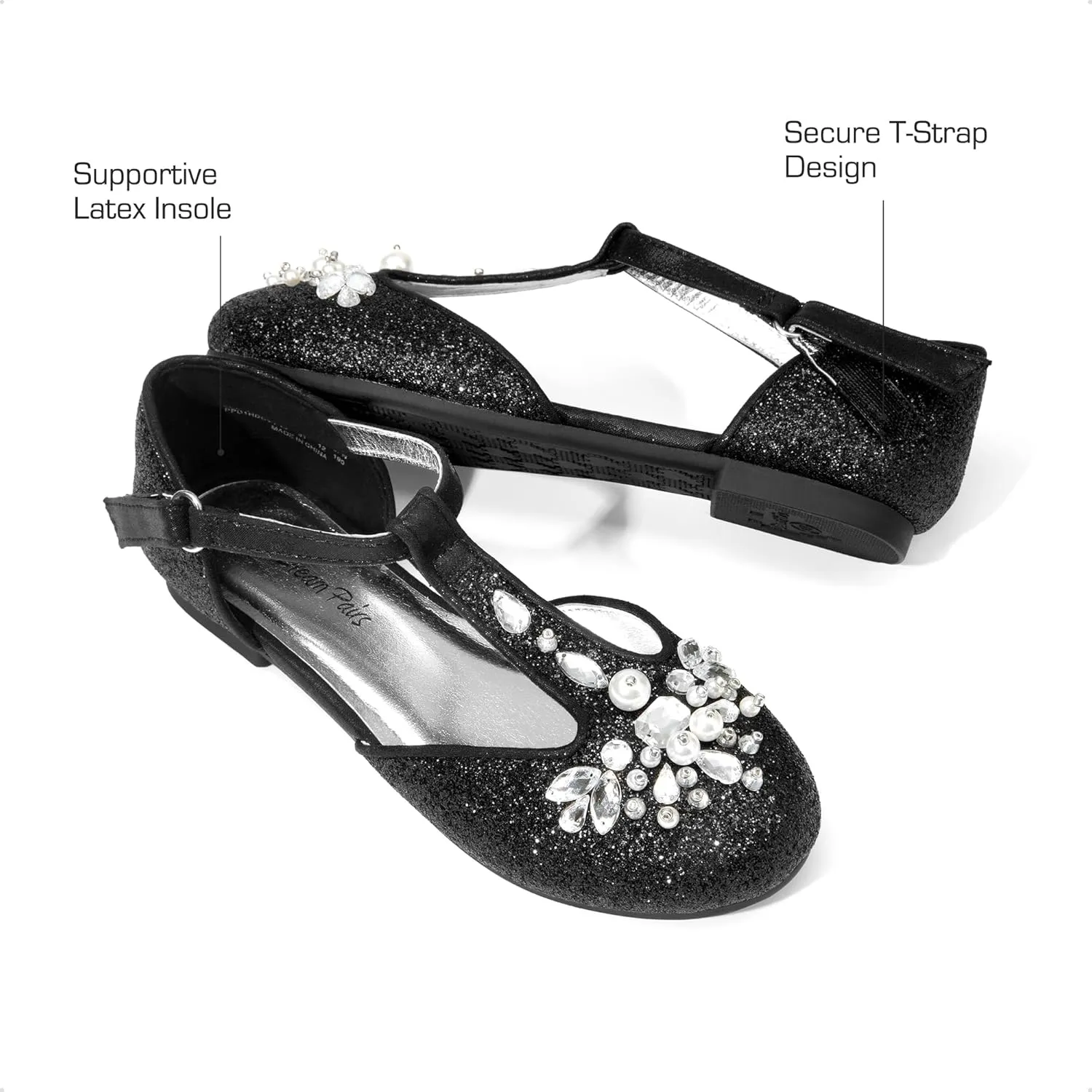 DREAM PAIRS Girls Mary Jane Dress Shoes Pearl T-Strap Party Flower Wedding Princess Flats for Toddler Little Big Kid