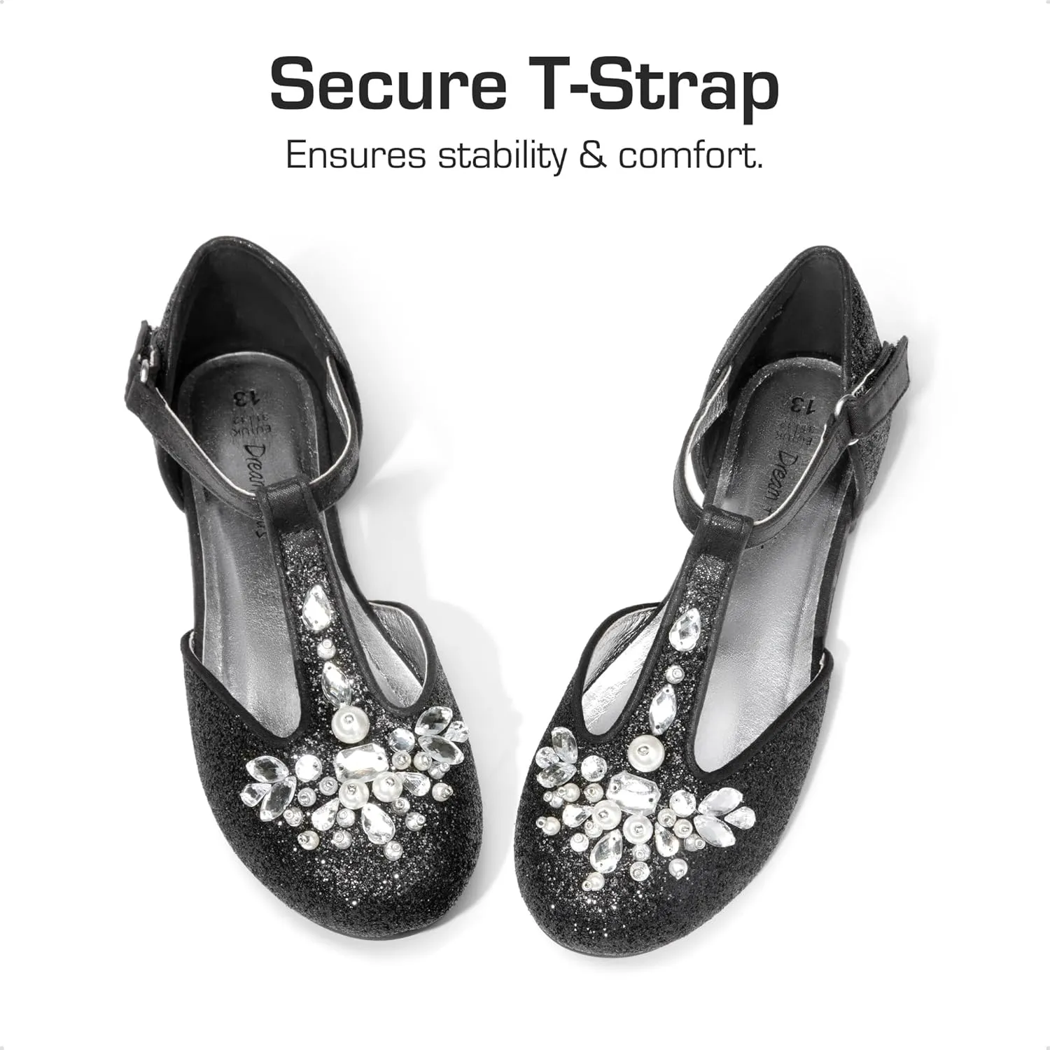 DREAM PAIRS Girls Mary Jane Dress Shoes Pearl T-Strap Party Flower Wedding Princess Flats for Toddler Little Big Kid