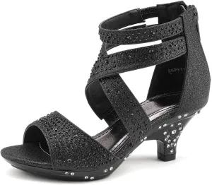 DREAM PAIRS Girls Sandals Low Heel Dress Pump Sandals