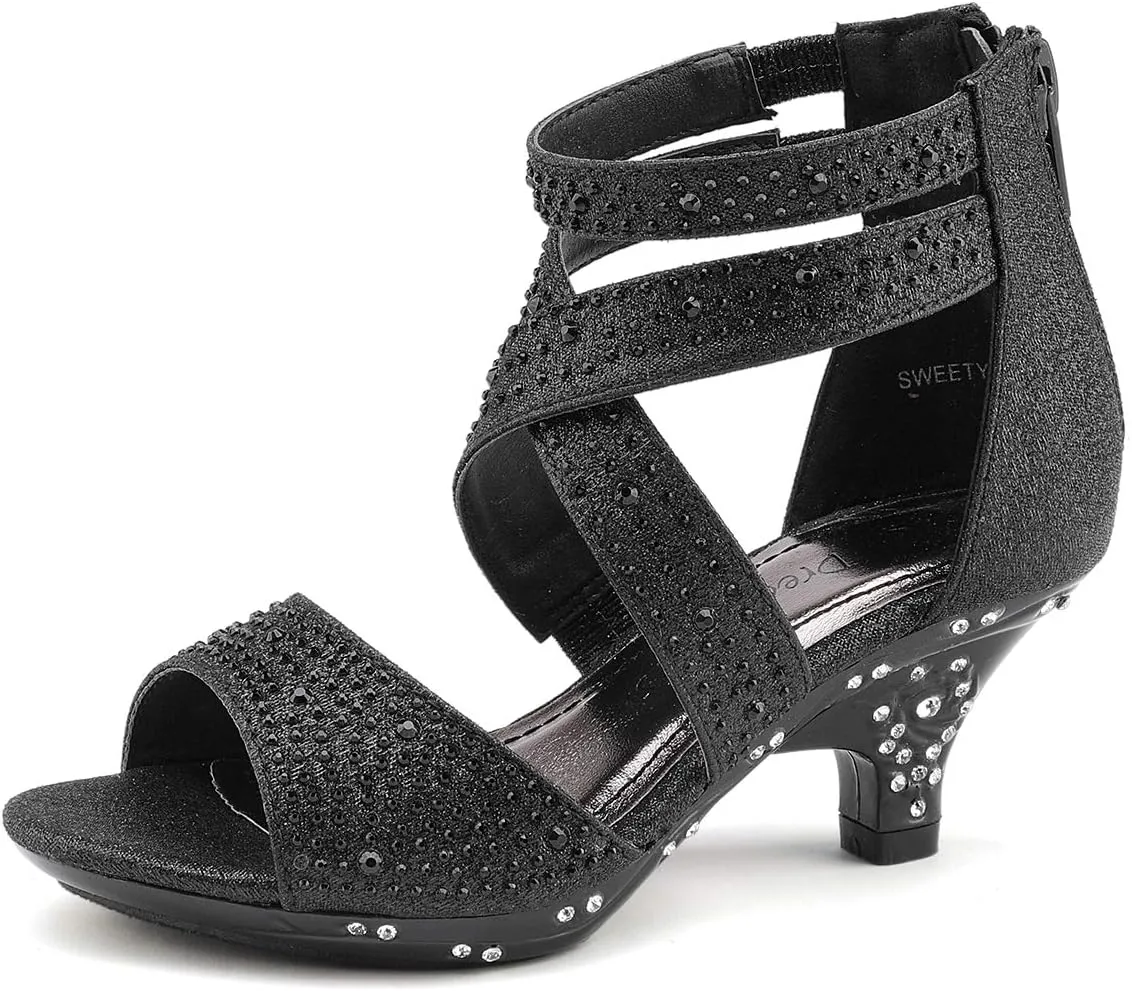 DREAM PAIRS Girls Sandals Low Heel Dress Pump Sandals