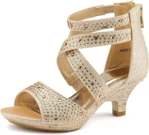 DREAM PAIRS Girls Sandals Low Heel Dress Pump Sandals