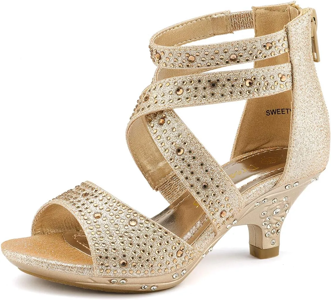 DREAM PAIRS Girls Sandals Low Heel Dress Pump Sandals