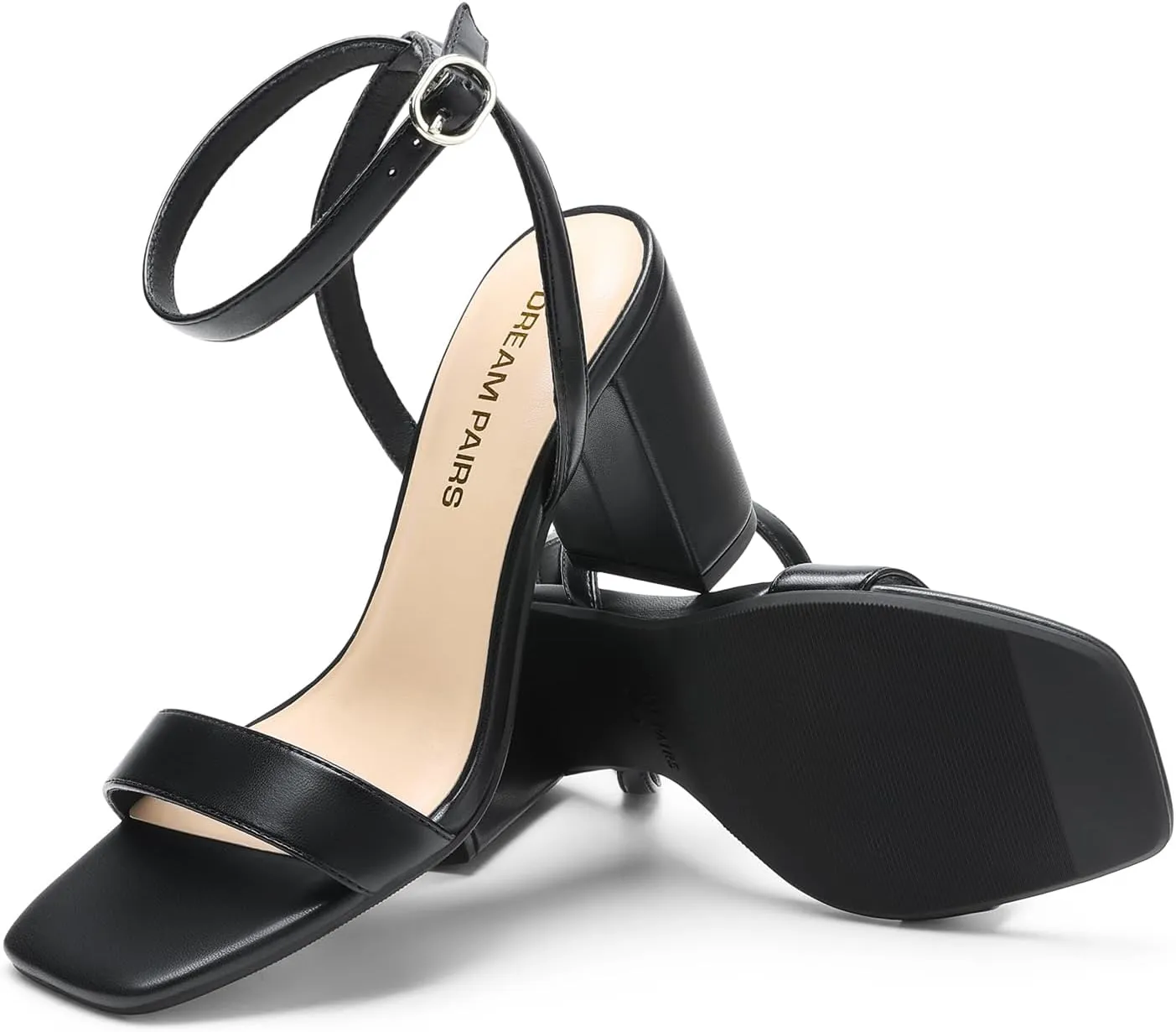 DREAM PAIRS Women's Chunky Heels Square Open Toe Ankle Buckle Strappy Block Heeled Sandals for Party Wedding Daily
