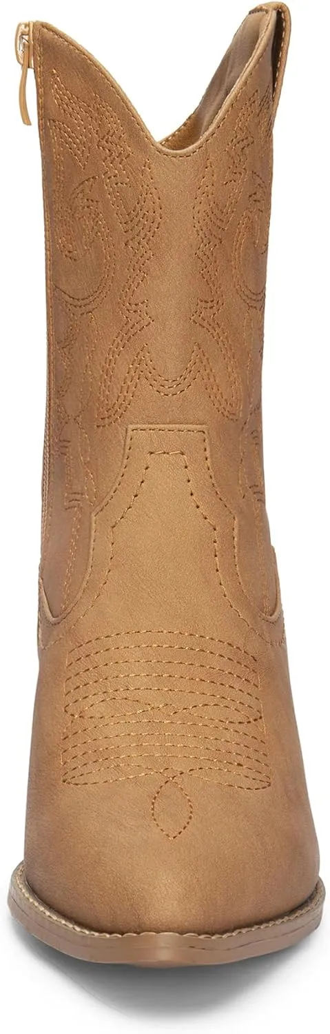 DREAM PAIRS Women's Cowboy Boots, Pointed Toe Chunky Heel, Zipper Pull-On Stitched Western Ankle Boots