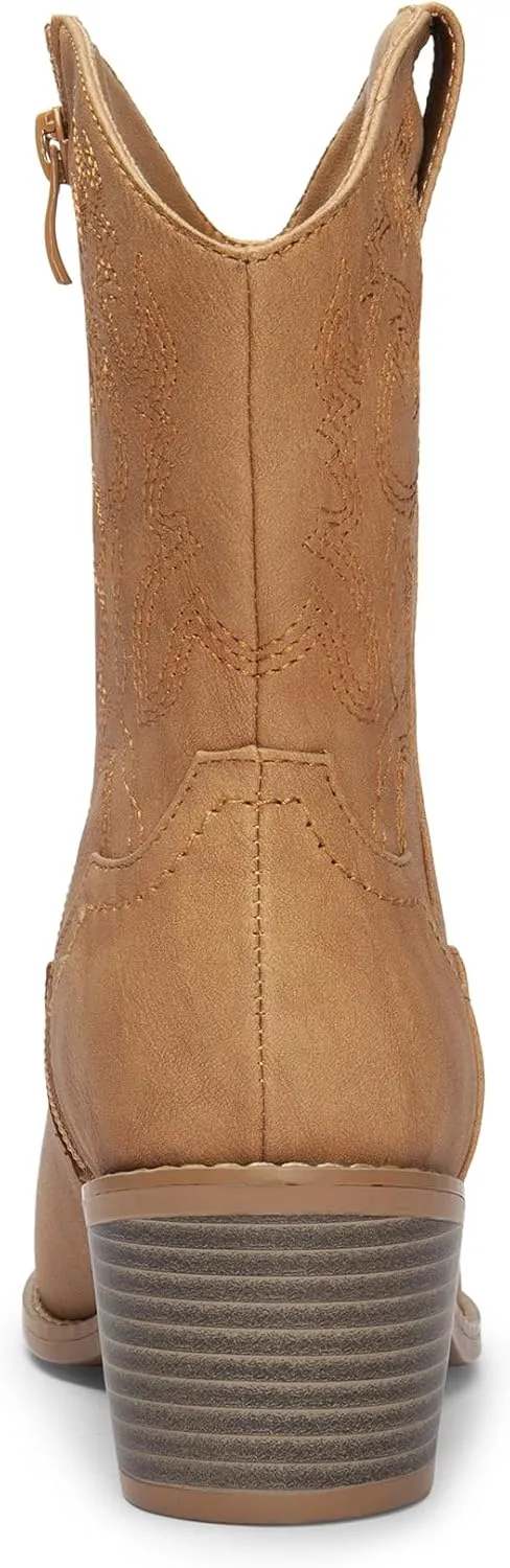 DREAM PAIRS Women's Cowboy Boots, Pointed Toe Chunky Heel, Zipper Pull-On Stitched Western Ankle Boots
