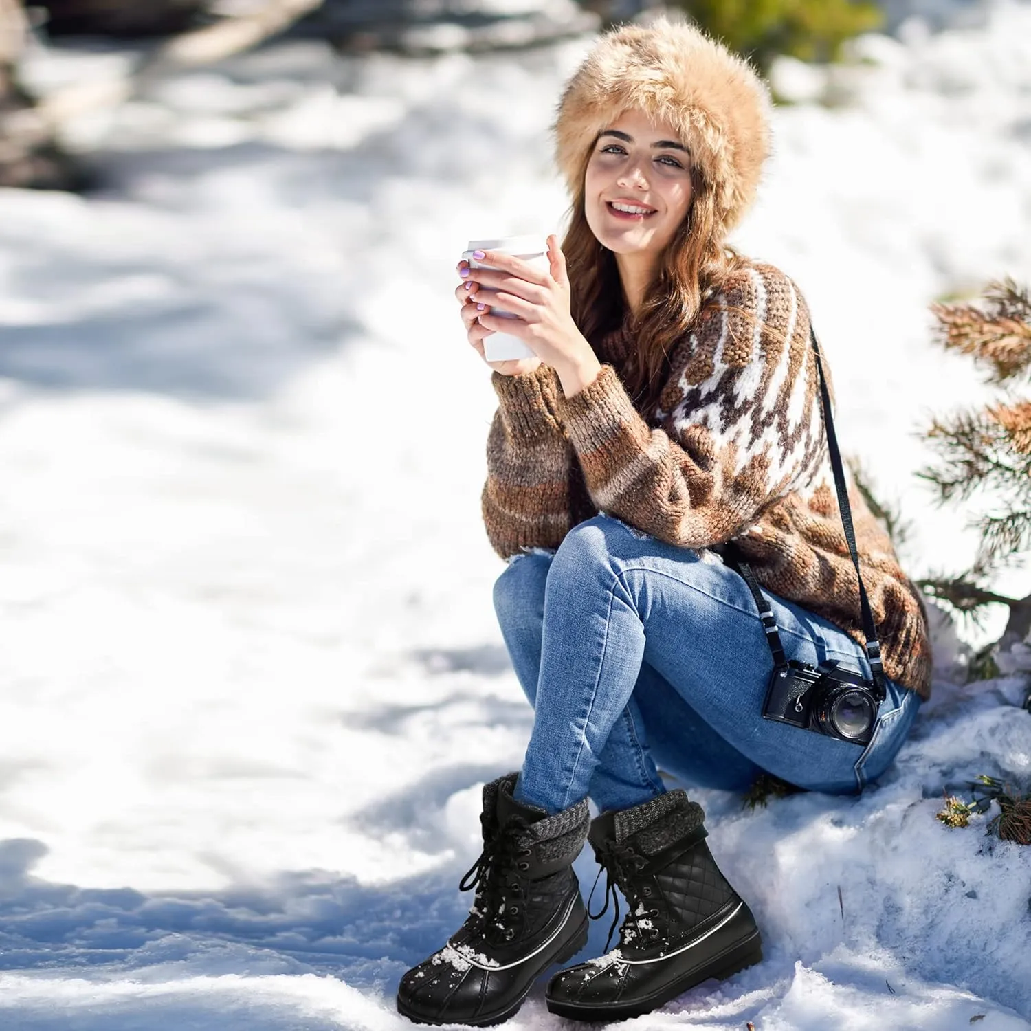 DREAM PAIRS Women's Mid Calf Waterproof Winter Snow Boots Monte