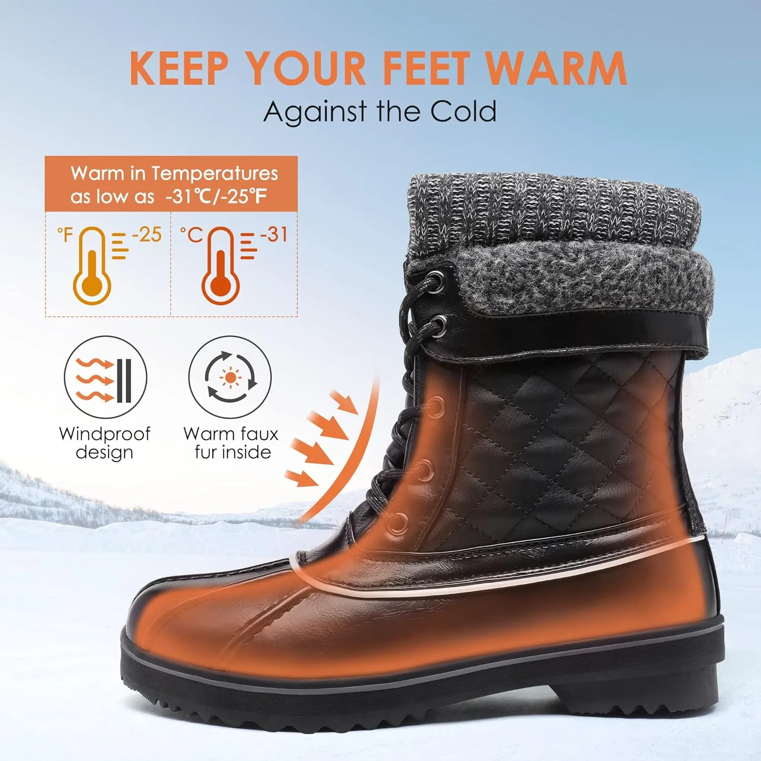DREAM PAIRS Women's Mid Calf Waterproof Winter Snow Boots Monte