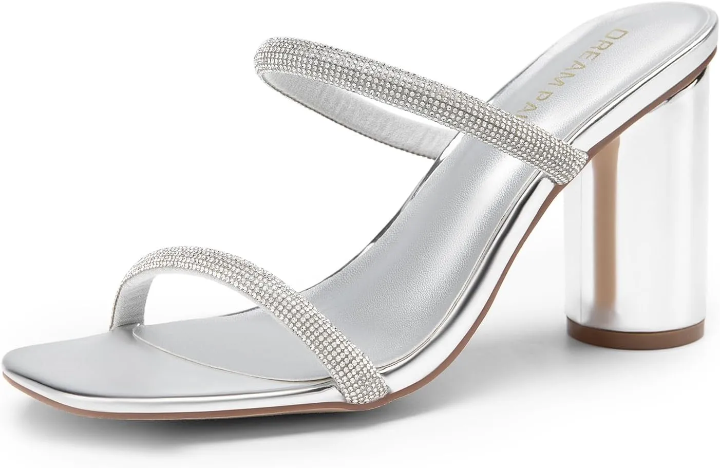 DREAM PAIRS Women's Square Open Toe Block Heels Two Strap Slip On High Heeled Slides Sandals