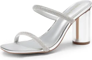 DREAM PAIRS Women's Square Open Toe Block Heels Two Strap Slip On High Heeled Slides Sandals