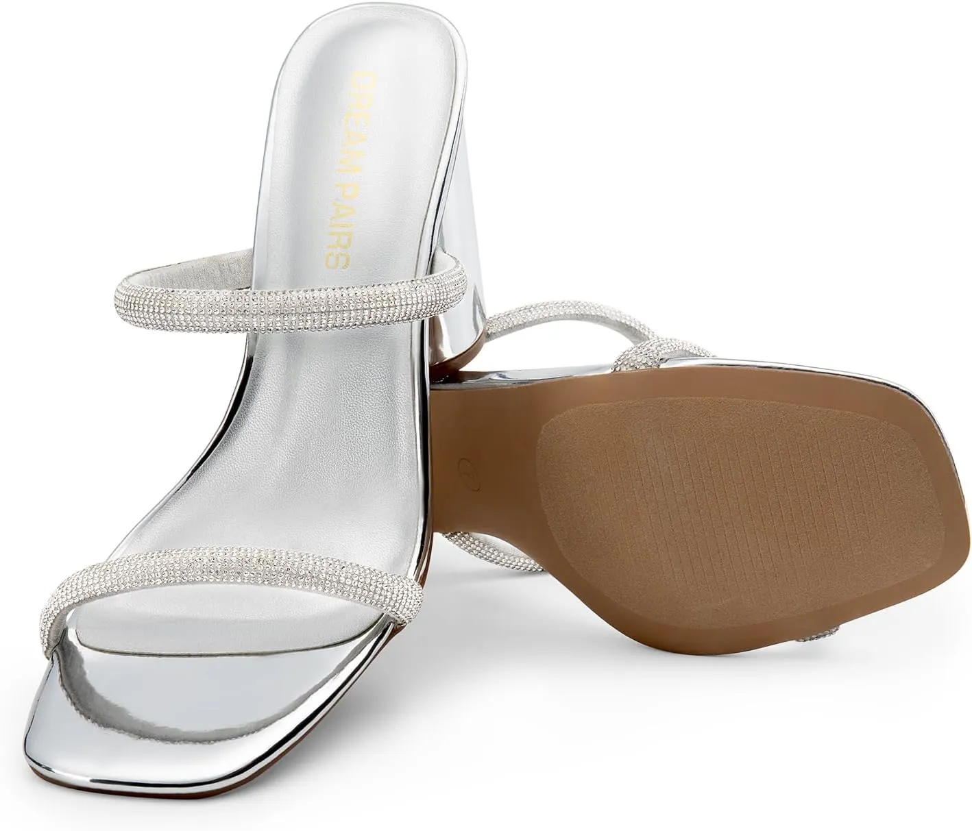 DREAM PAIRS Women's Square Open Toe Block Heels Two Strap Slip On High Heeled Slides Sandals