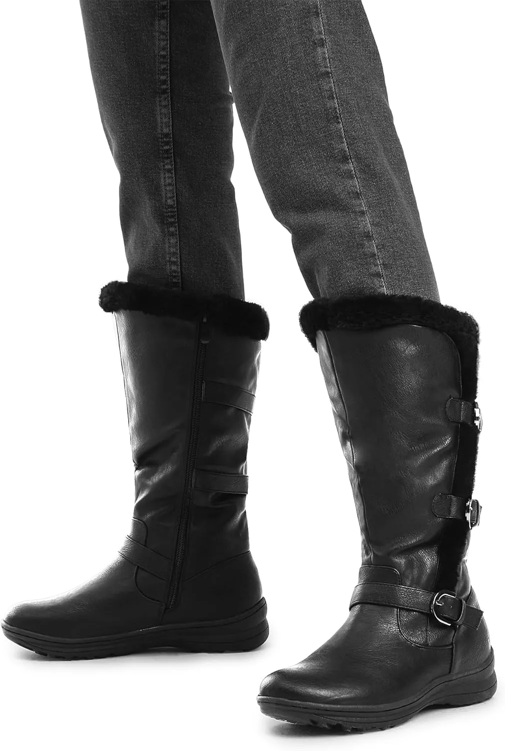 DREAM PAIRS Women's Winter Fully Fur Lined Zipper Closure Snow Knee High Boots
