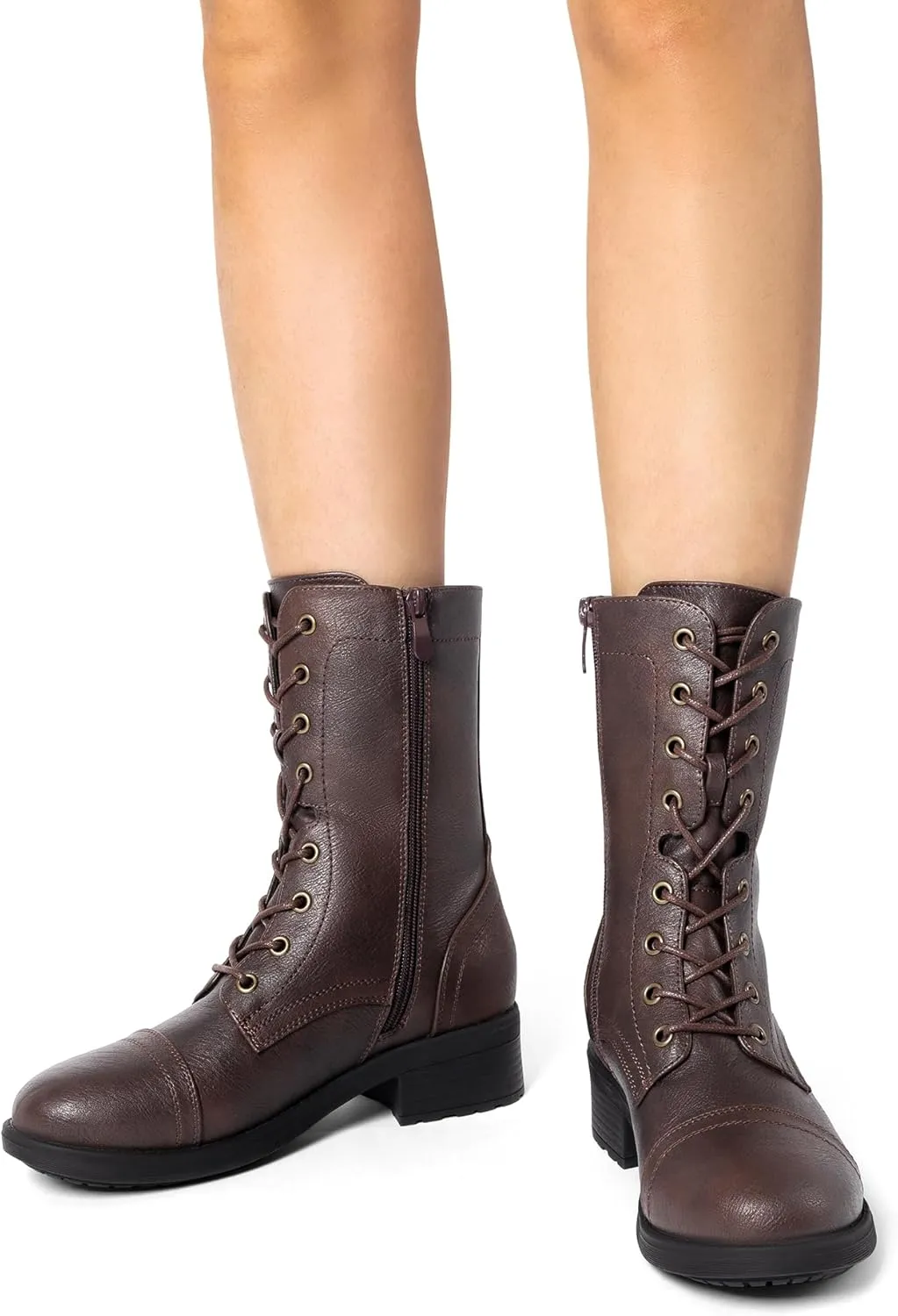 DREAM PAIRS Women's Winter Lace up Mid Calf Combat Riding Military Boots