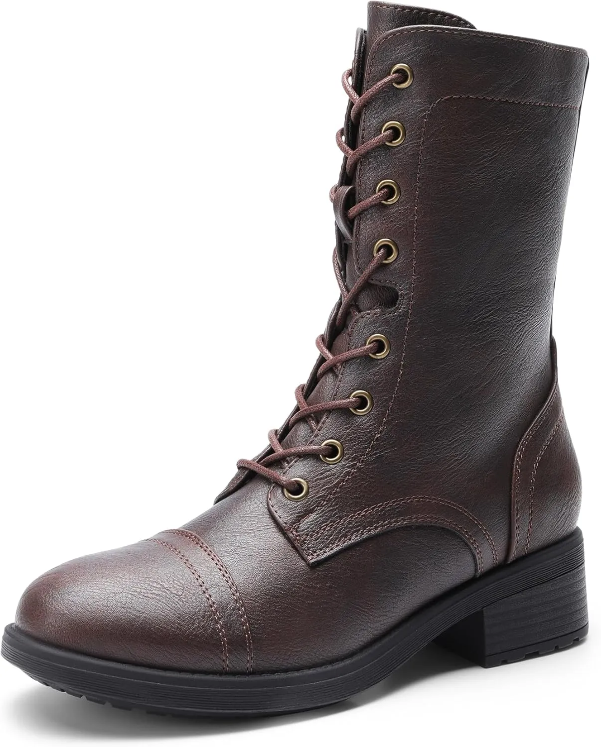 DREAM PAIRS Women's Winter Lace up Mid Calf Combat Riding Military Boots