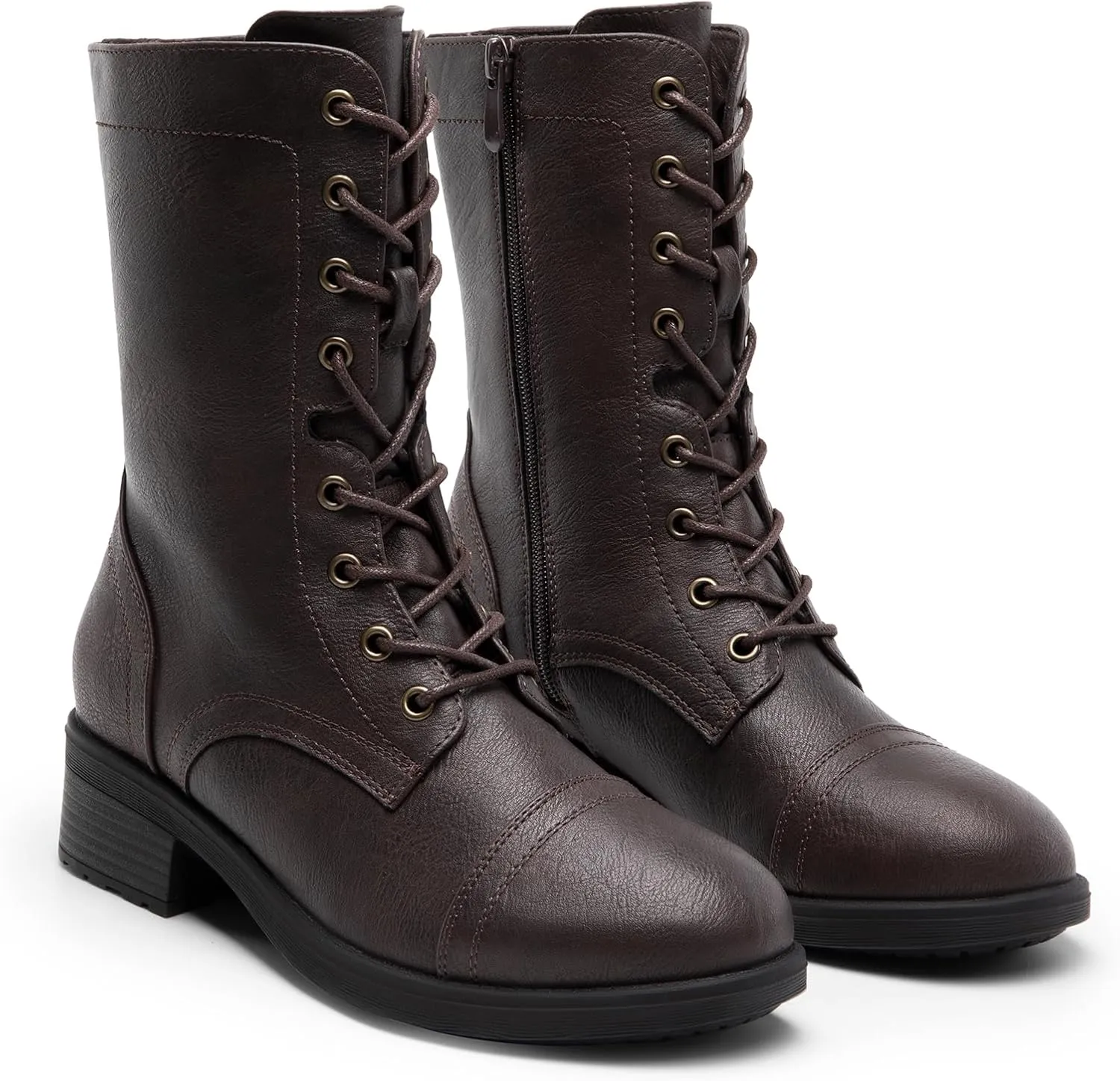 DREAM PAIRS Women's Winter Lace up Mid Calf Combat Riding Military Boots