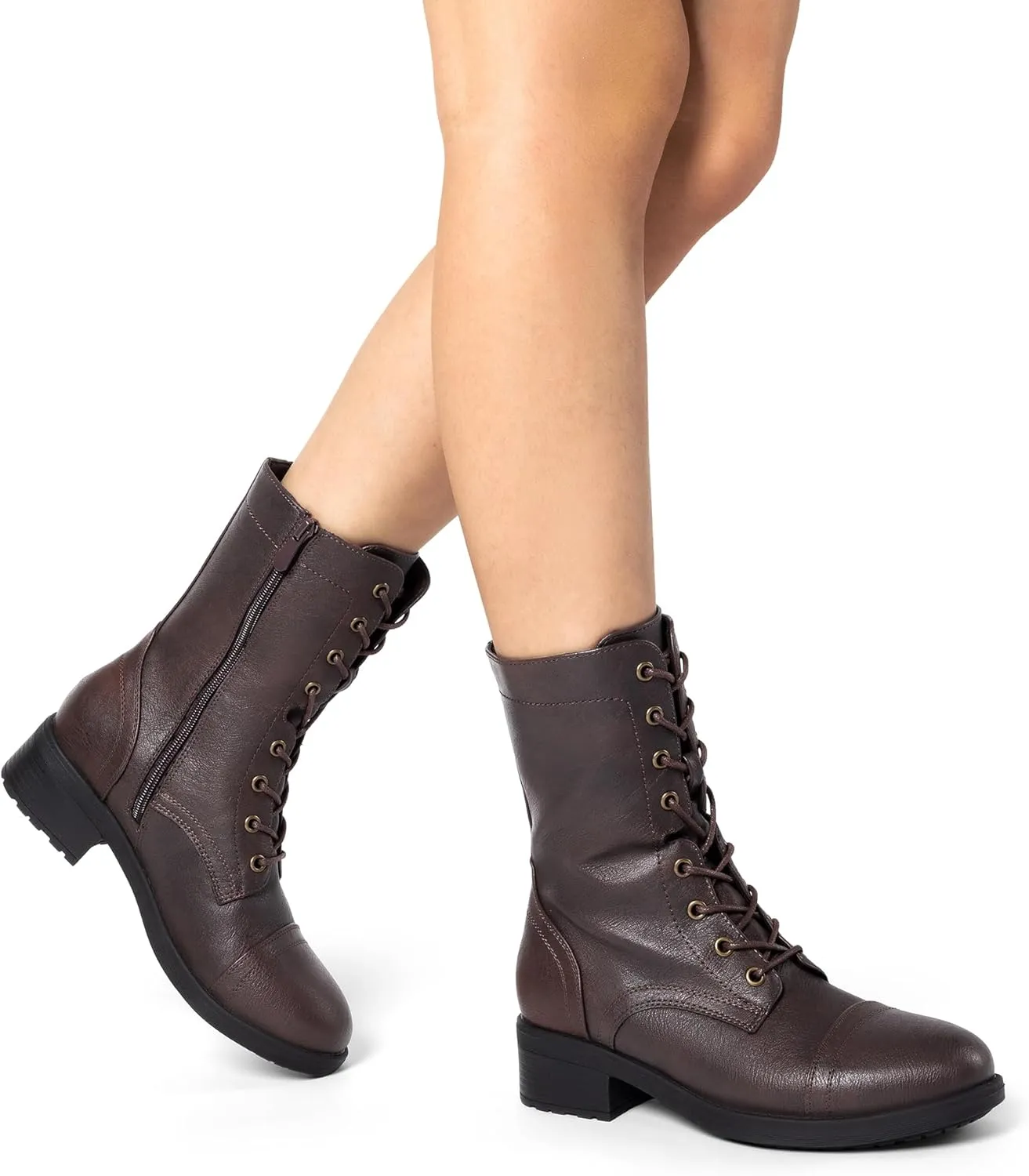 DREAM PAIRS Women's Winter Lace up Mid Calf Combat Riding Military Boots