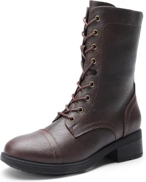 DREAM PAIRS Women's Winter Lace up Mid Calf Combat Riding Military Boots