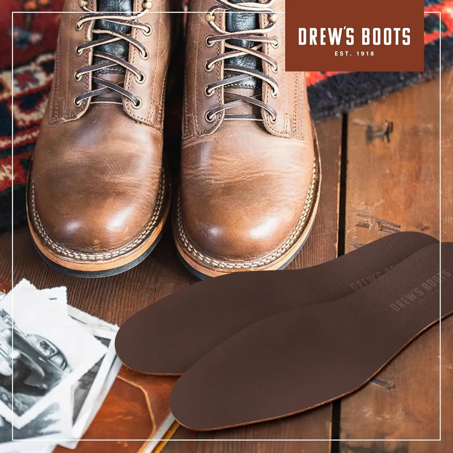 Drew’s Boots Leather Boot Insoles for Men and Women - Shoe Inserts for All-Day Comfort Fit with Moisture and Odor Control - Thick Insoles for Work Boots, Shoes, Sneakers, and Any Footwear