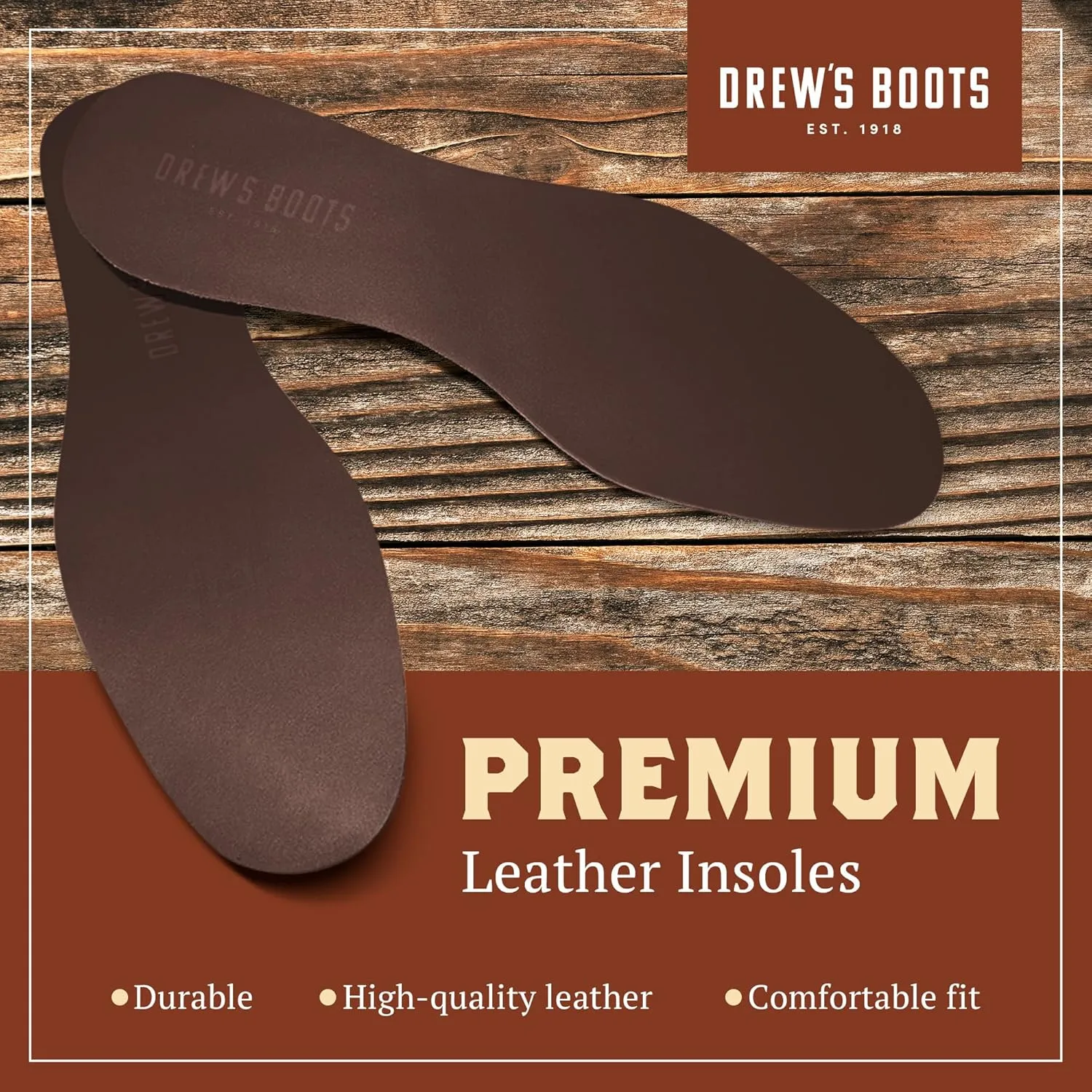 Drew’s Boots Leather Boot Insoles for Men and Women - Shoe Inserts for All-Day Comfort Fit with Moisture and Odor Control - Thick Insoles for Work Boots, Shoes, Sneakers, and Any Footwear