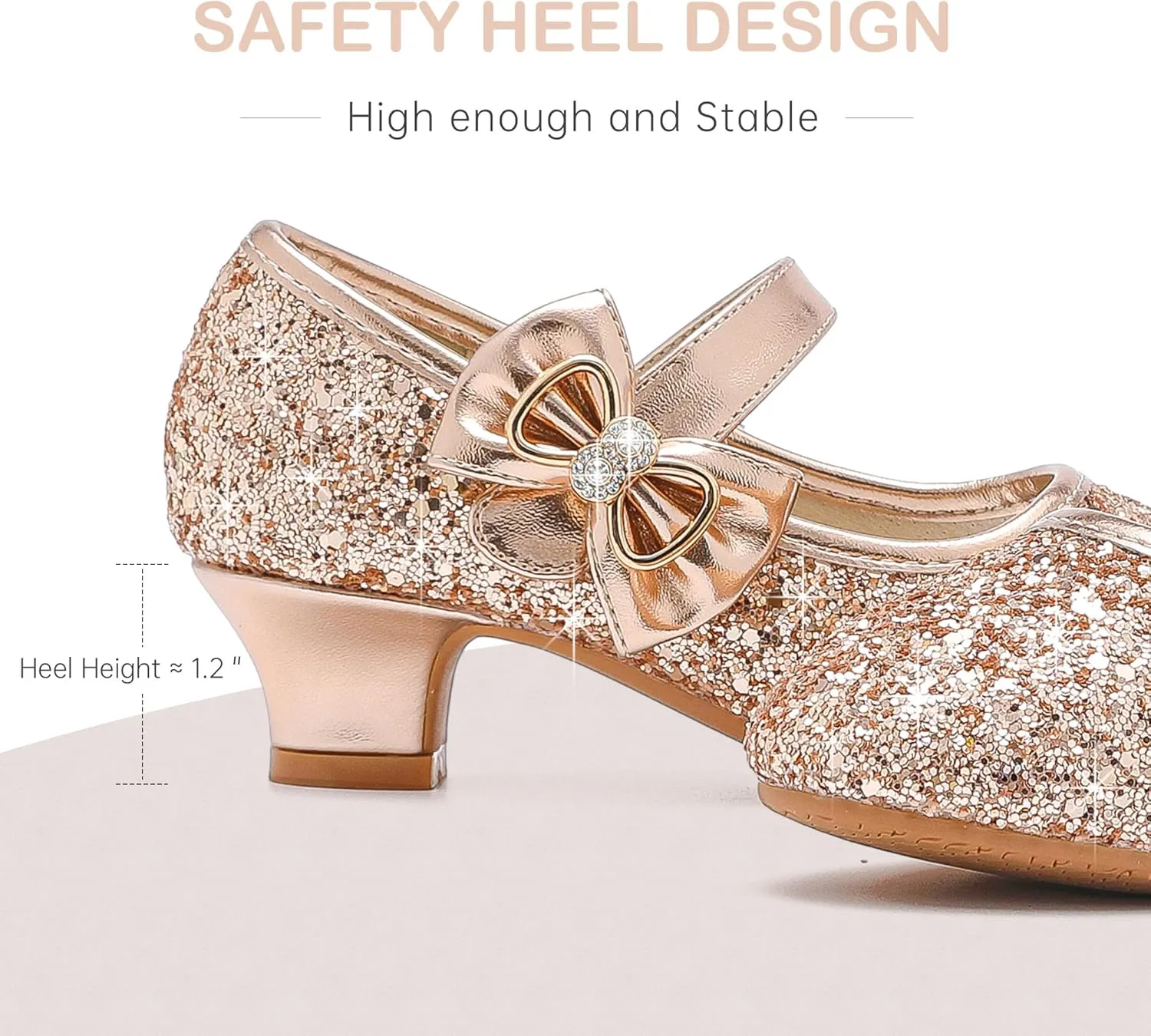 Dufannie Girls Dress Shoes Low Heel Princess Flats Mary Jane Flower Wedding Party Glitter Shoes for Kids Toddler
