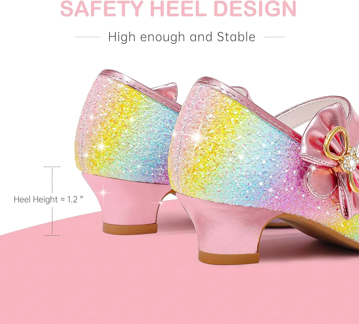 Dufannie Girls Dress Shoes Low Heel Princess Flats Mary Jane Flower Wedding Party Glitter Shoes for Kids Toddler
