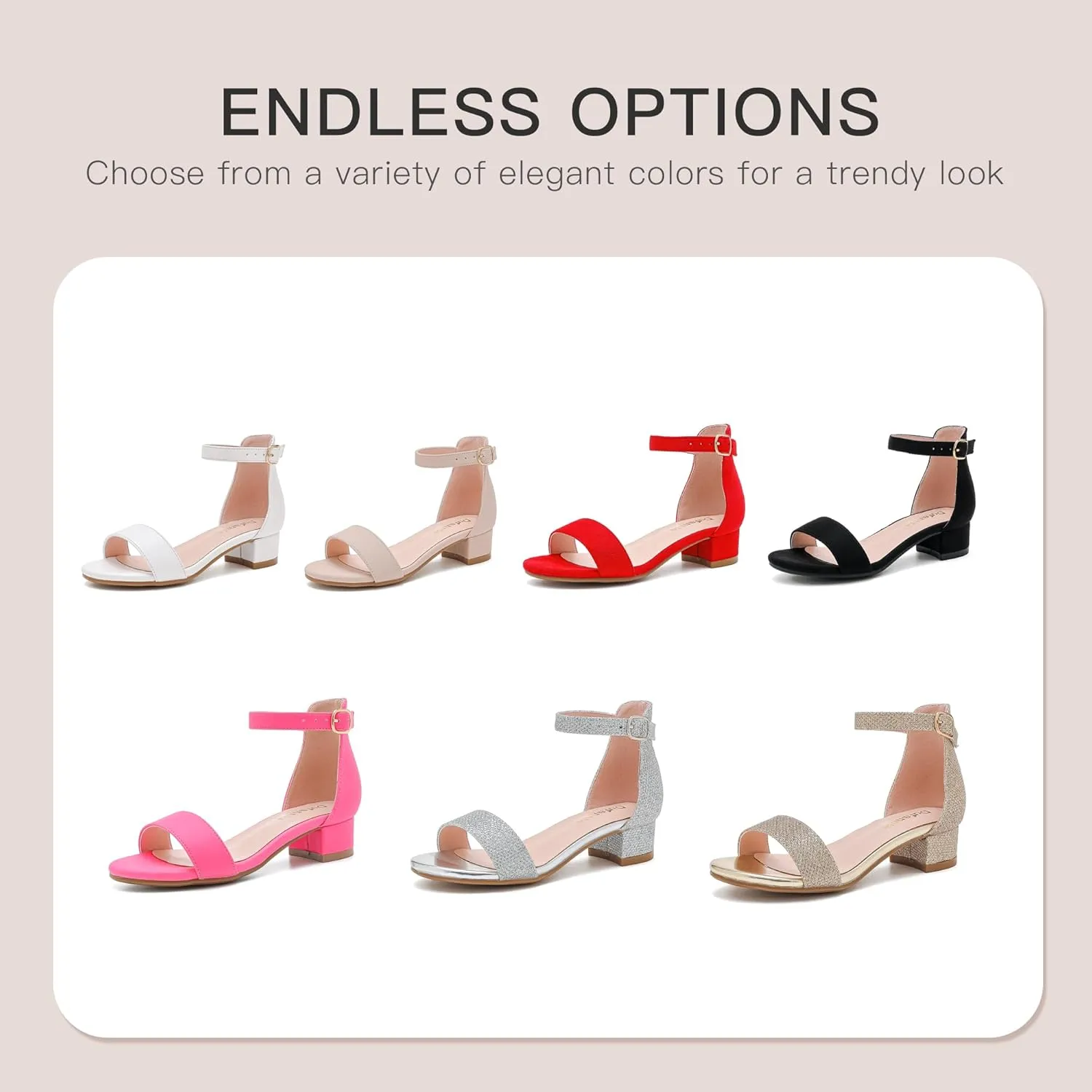 Dufannie Girls Sandals Low Heels Dress Pump Ankle Strap Open Toe Flower Girl Wedding Party for Toddler Little Big Kid