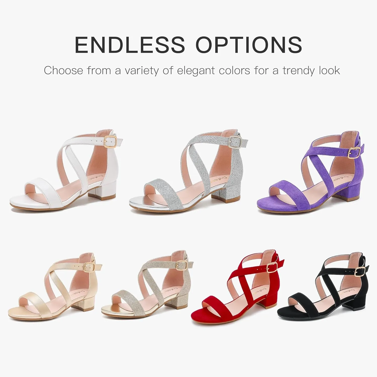 Dufannie Girls Sandals Low Heels Dress Pump Ankle Strap Open Toe Flower Girl Wedding Party for Toddler Little Big Kid