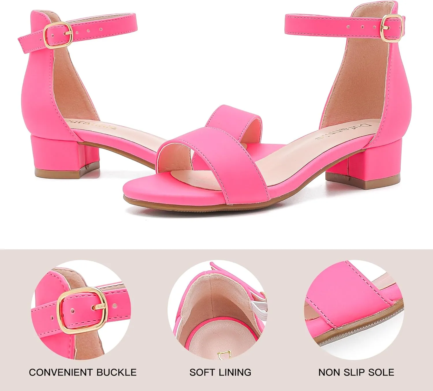 Dufannie Girls Sandals Low Heels Dress Pump Ankle Strap Open Toe Flower Girl Wedding Party for Toddler Little Big Kid