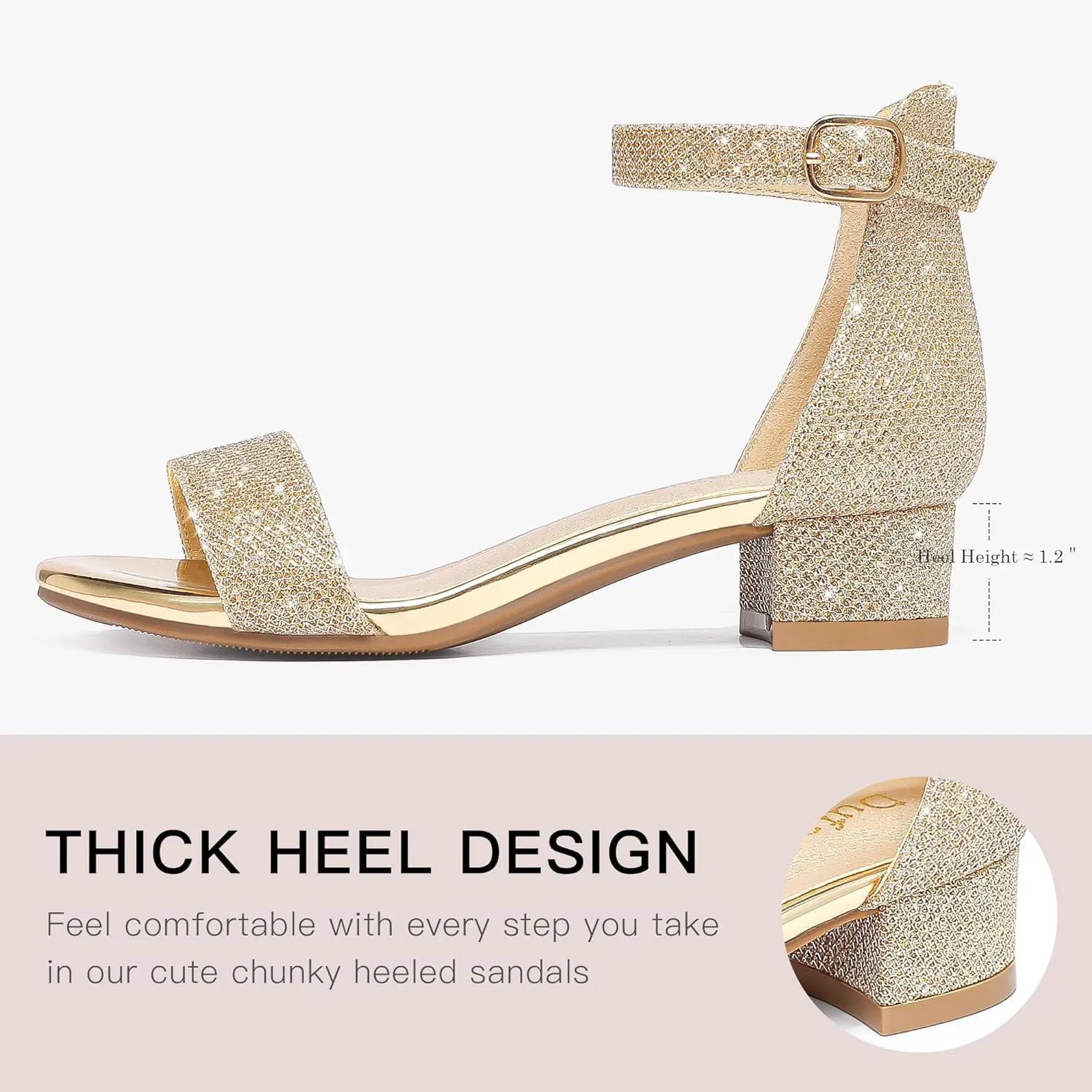 Dufannie Girls Sandals Low Heels Dress Pump Ankle Strap Open Toe Flower Girl Wedding Party for Toddler Little Big Kid