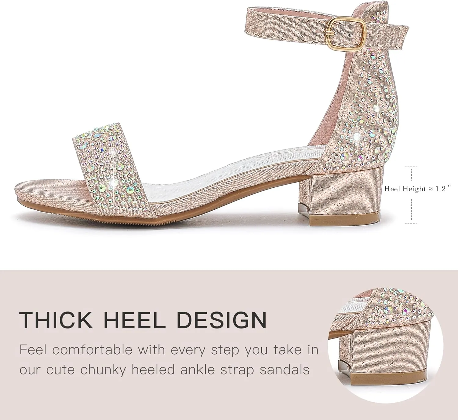 Dufannie Girls Sandals Low Heels Dress Pump Ankle Strap Open Toe Flower Girl Wedding Party for Toddler Little Big Kid