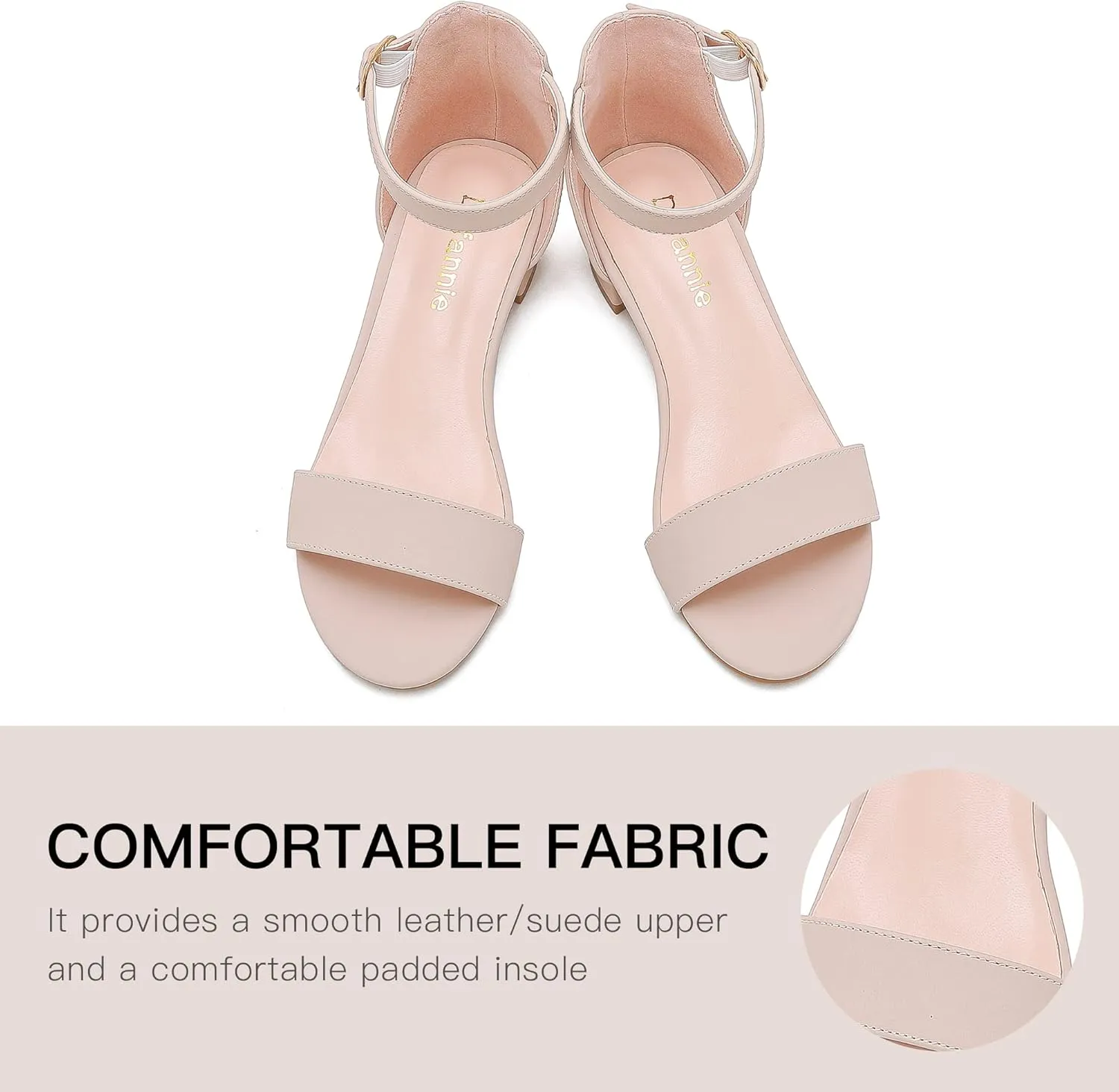 Dufannie Girls Sandals Low Heels Dress Pump Ankle Strap Open Toe Flower Girl Wedding Party for Toddler Little Big Kid
