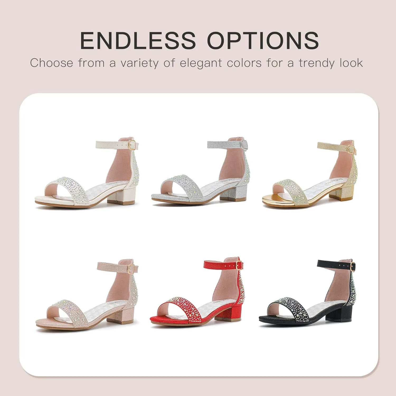 Dufannie Girls Sandals Low Heels Dress Pump Ankle Strap Open Toe Flower Girl Wedding Party for Toddler Little Big Kid
