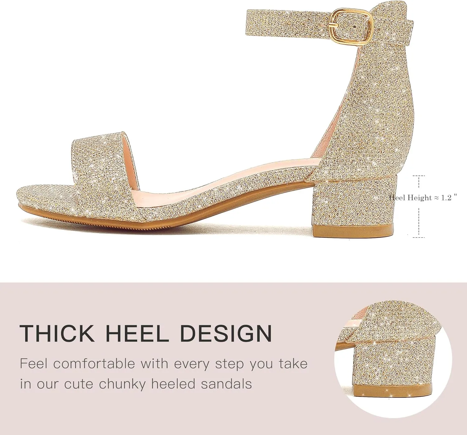 Dufannie Girls Sandals Low Heels Dress Pump Ankle Strap Open Toe Flower Girl Wedding Party for Toddler Little Big Kid