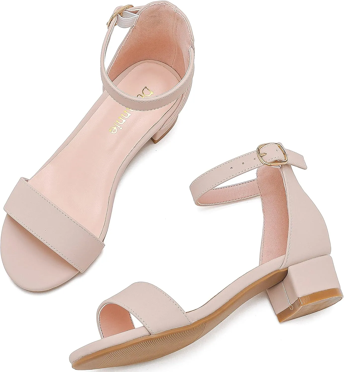 Dufannie Girls Sandals Low Heels Dress Pump Ankle Strap Open Toe Flower Girl Wedding Party for Toddler Little Big Kid