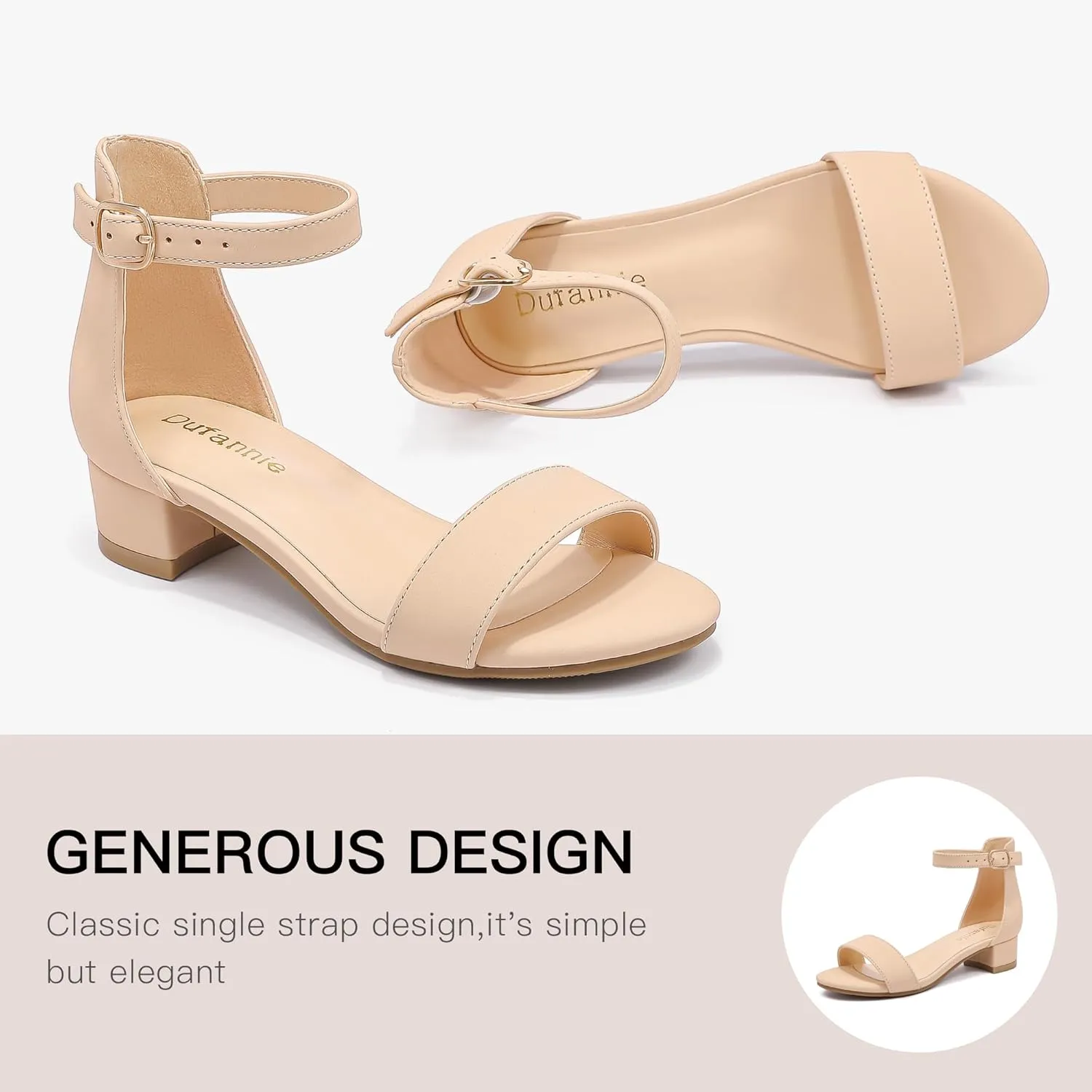 Dufannie Girls Sandals Low Heels Dress Pump Ankle Strap Open Toe Flower Girl Wedding Party for Toddler Little Big Kid