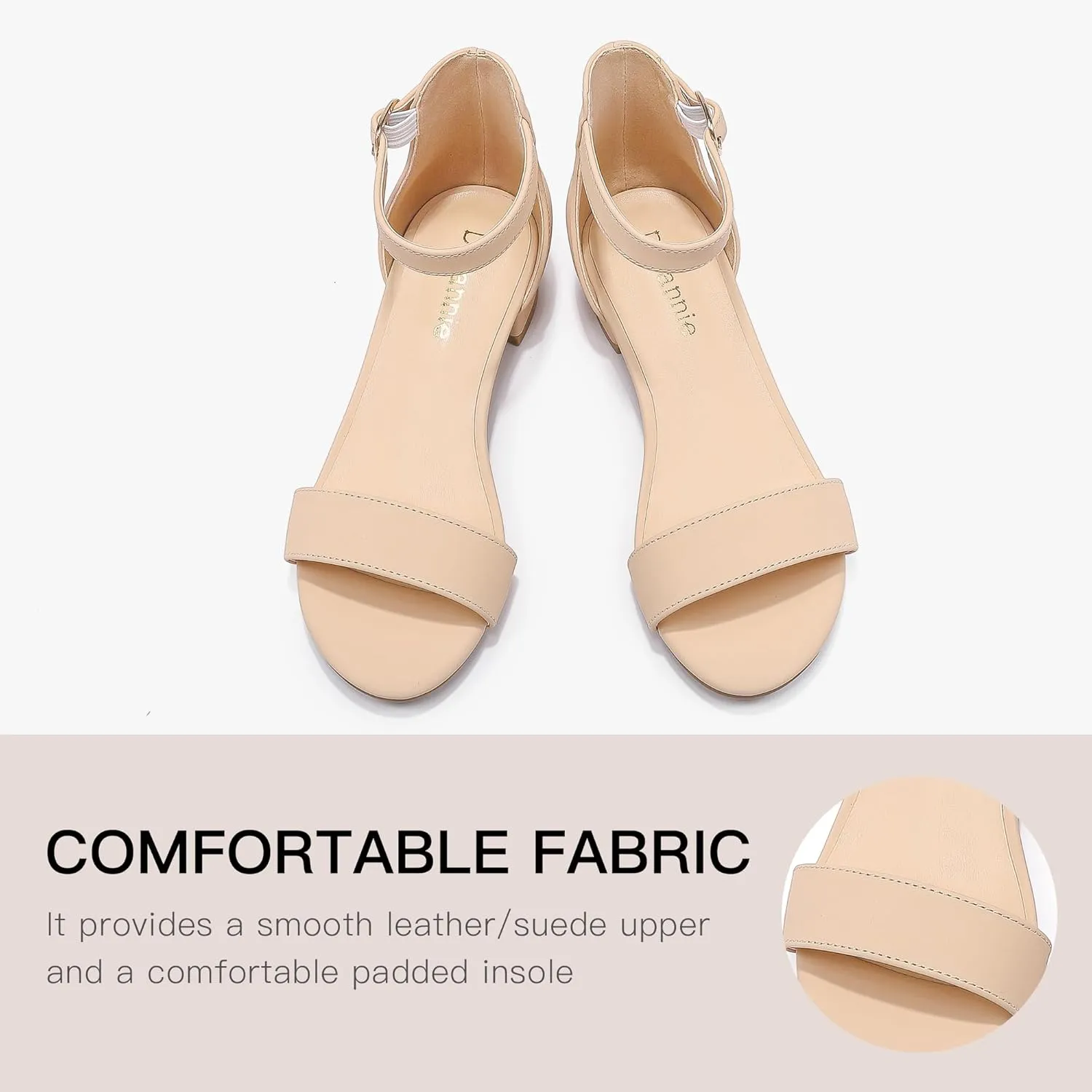 Dufannie Girls Sandals Low Heels Dress Pump Ankle Strap Open Toe Flower Girl Wedding Party for Toddler Little Big Kid