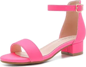 Dufannie Girls Sandals Low Heels Dress Pump Ankle Strap Open Toe Flower Girl Wedding Party for Toddler Little Big Kid