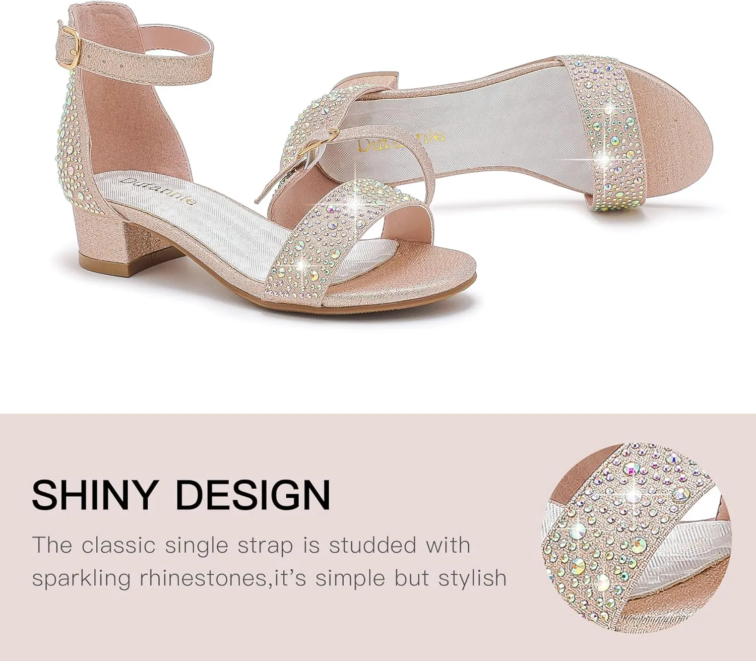 Dufannie Girls Sandals Low Heels Dress Pump Ankle Strap Open Toe Flower Girl Wedding Party for Toddler Little Big Kid