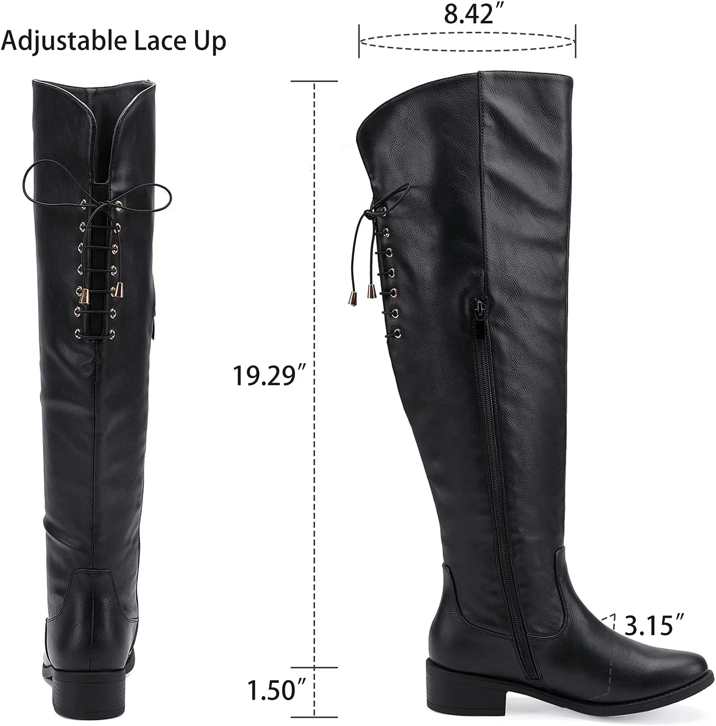 EETTARO Women's Over The Knee Boot Fashion Lace Up Tight High Boots Side Zip Block Heel Riding Booties