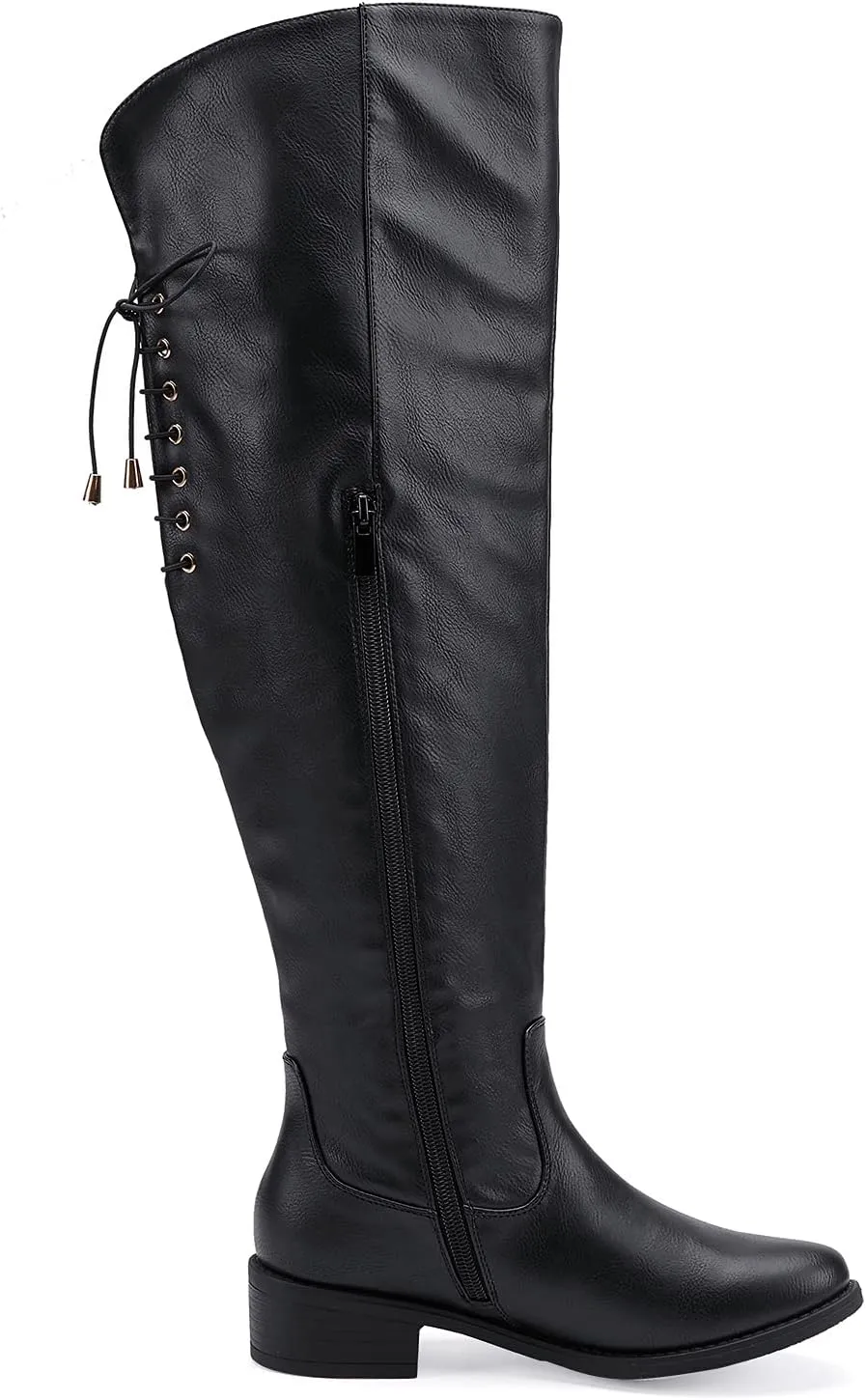 EETTARO Women's Over The Knee Boot Fashion Lace Up Tight High Boots Side Zip Block Heel Riding Booties