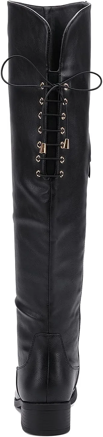 EETTARO Women's Over The Knee Boot Fashion Lace Up Tight High Boots Side Zip Block Heel Riding Booties