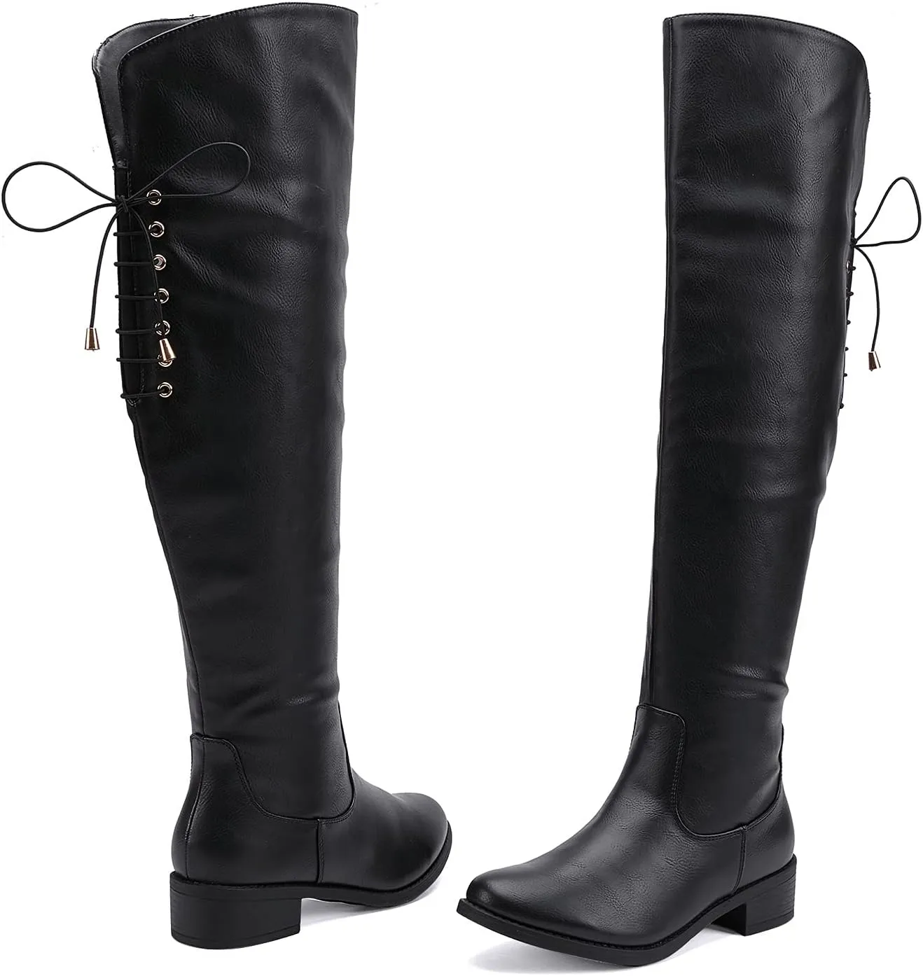 EETTARO Women's Over The Knee Boot Fashion Lace Up Tight High Boots Side Zip Block Heel Riding Booties