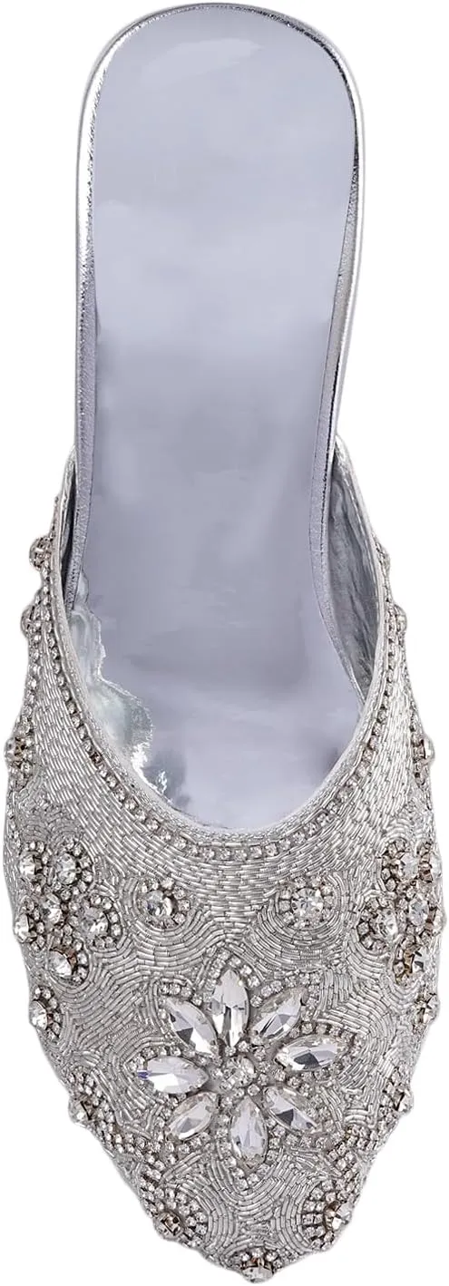 Elegant Handmade Women’s Embroidered Heels – Traditional Indian Ethnic Bridal Sandals with Beaded Zari Work, Comfortable Slip-On Block Heels for Wedding, Party & Festive Wear