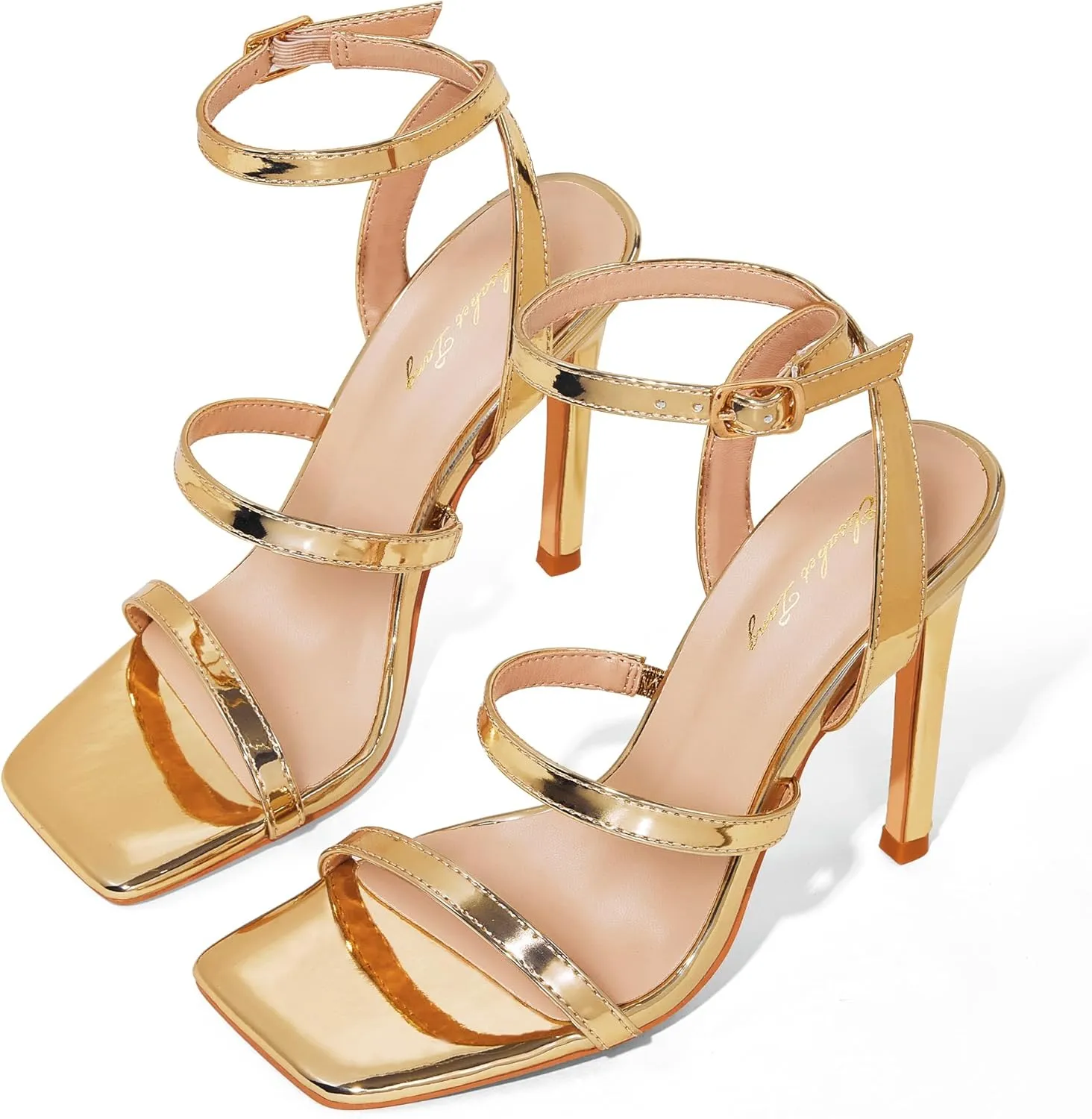 Elisabet Tang Elegant Black High Heeled Sandals for Women – Adjustable Straps, Square Toe, Stiletto Pumps for Party, Evening, and Formal Occasions