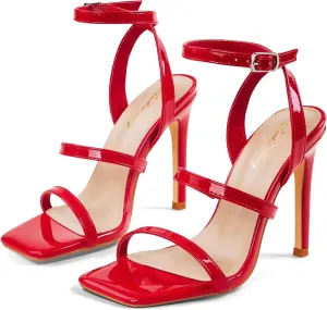 Elisabet Tang Elegant Black High Heeled Sandals for Women – Adjustable Straps, Square Toe, Stiletto Pumps for Party, Evening, and Formal Occasions