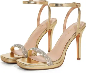 Elisabet Tang Women’s Stilettos Heeled Sandals Open Square Toe Heels,4.3 Inch Open Toe Strappy Sexy High Heels Ankle Strap Buckle Heels for Party Wedding Dress Daily Wear Shoes
