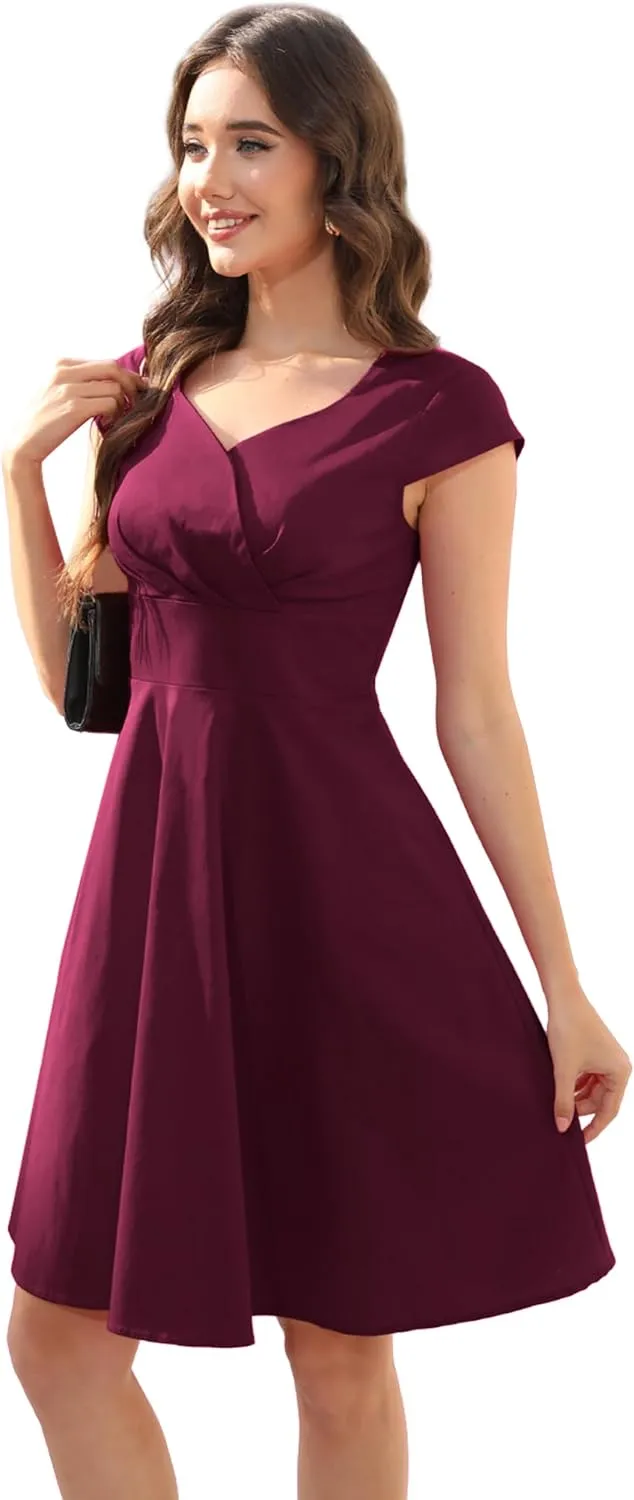Ellames Women's 1950s Retro Vintage Dresses Elegant 2025 Cocktail Party Dress Cap Sleeve Dress with Pocket