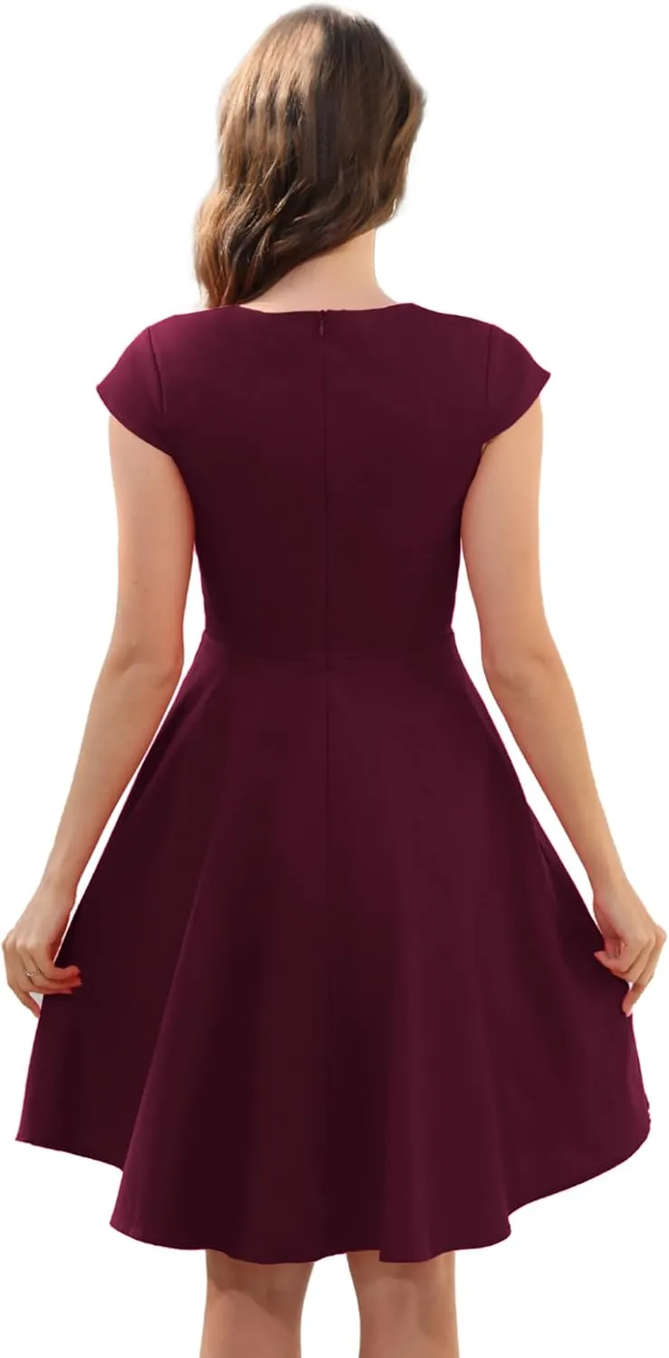 Ellames Women's 1950s Retro Vintage Dresses Elegant 2025 Cocktail Party Dress Cap Sleeve Dress with Pocket