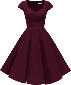 Ellames Women's 1950s Retro Vintage Dresses Elegant 2025 Cocktail Party Dress Cap Sleeve Dress with Pocket